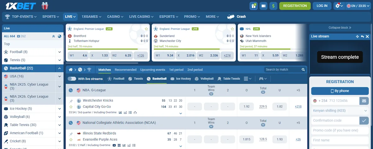 1xBet Basketball Live Betting Screenshot